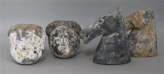 Four Han style pottery heads